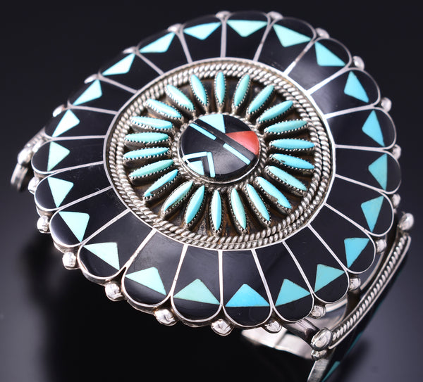 Vintage Silver Multistone Zuni Inlay Sunface Bracelet Ben & Shirley Tzuni 6E14R