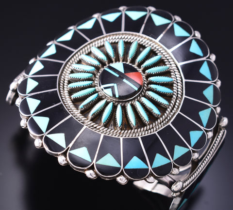 Vintage Silver Multistone Zuni Inlay Sunface Bracelet Ben & Shirley Tzuni 6E14R