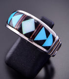 Size 12-1/4 Silver & Turquoise Multistone Navajo Inlay Ring by Rick Tolino 3G05O