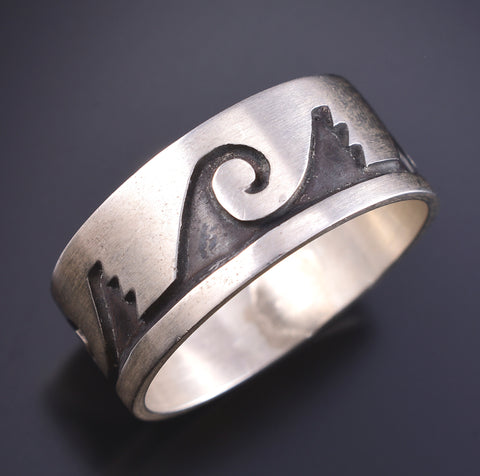 Size 10-3/4 Silver Navajo Handmade Water Flow Ring by Lester Gene 5L25W