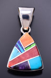 Reversible Silver Multistone Navajo Inlay Triangle Pendant by TSF 3L08K