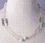 Silver & #8 Spiderweb Turquoise & Fresh Pearl Navajo Necklace Erick Begay 5H03T