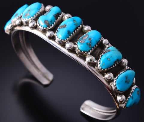 Vintage Silver & Turquoise Navajo Handmade Bracelet 5H25E