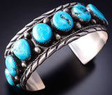 Kingman Turquoise Traditional Navajo Bracelet by Donvan Nez - 6K28A