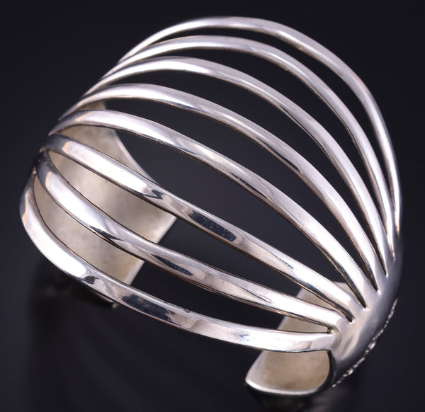 Vintage Silver Navajo Handmade Sunrise Bracelet by Wilbert Benally 5K10J