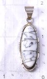 Silver and White Buffalo Turquoise Inlay Oval Pendant by Steve Francisco 5L17M
