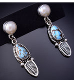 Silver & Golden Hills Turquoise Fresh Pearl Navajo Earrings by Erick Begay 6F27H