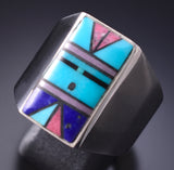 Size 10-1/2 Silver Multistone Navajo Inlay Yei Bi Chei Mens Ring Jimmy Harrison 6F22N