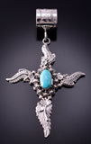 Silver & Turquoise Navajo Handmade Cross Pendant by Annette Martinez 4A04N