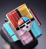 Size 8-1/2 Silver & Turquoise Multistone Zuni Inlay Sunface Ring Don Dewa 6H31K