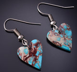 Southwest Design Blue Indigo Heart Shaped Slab Earrings 5B19F