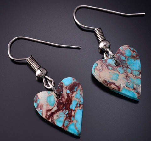 Southwest Design Blue Indigo Heart Shaped Slab Earrings 5B19F