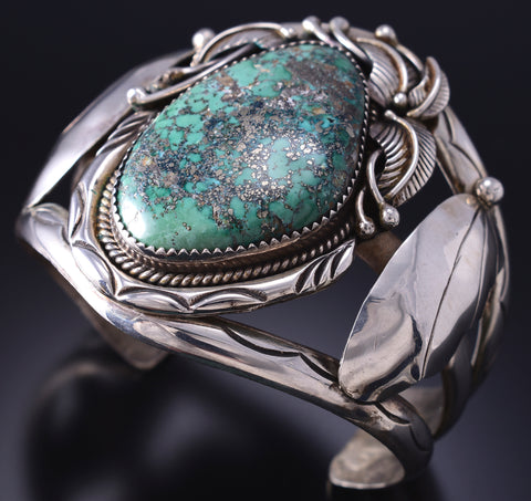 Vintage Silver & Turquoise Eagle Feathers Navajo Bracelet stamped SD 6F09U
