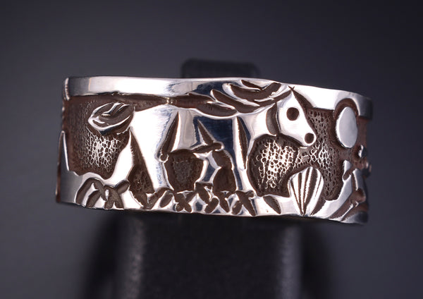 Size 12 Silver Navajo Handmade Free Horses MENS Ring by Lloyd Becenti 5L05Q