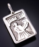 Reversible Silver & Turquoise Navajo Mother & Child Pendant by Ravis Henry 5L10G