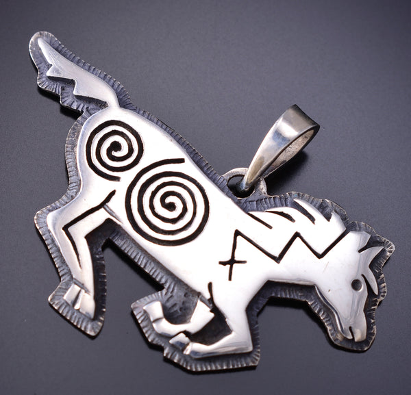 Silver Hopi Overlay Running Free Horse Pendant by Gerald Lomaventema 6G29L