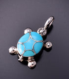 Silver & Turquoise Zuni Inlay Turtle Pendant by Amielda Peynetsa 3G05E