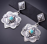 Silver & Turquoise Navajo Concho Earrings by Terry Charlie 3J22M