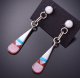 Silver & Turquoise Multistone Zuni Inlay Dangle Earrings by Francine Chapito 3G03J