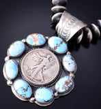 Silver & Golden Hills Turquoise Coin Navajo Pendant by Boyd J. Ashley 5L17K