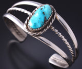 Silver & Turquoise Navajo Handmade Open Face Bracelet by Ravis Henry 5L10C