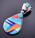 Silver & Turquoise Multistone Navajo Inlay Pendant by TSF 3L08N