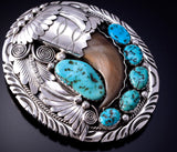 Silver & Sleeping Beauty Turquoise Bear Claw Navajo Belt Buckle Ray Yazzie 4L12K