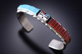 Turquoise and Coral Zuni Sunface Bracelet by Don Dewa 6K28V