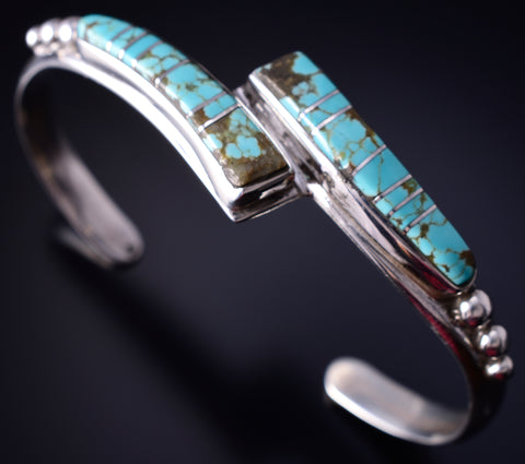 Silver & Turquoise Navajo Inlay Connection Bracelet 5F04P