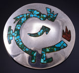 Vintage Silver & Turquoise w/ Coral Navajo Chip Inlay Brooch 5F10J