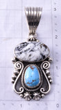 Silver & Golden Hills Turquoise White Buffalo Navajo Pendant Erick Begay 6C02L