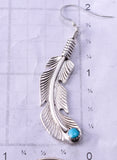 Silver & Turquoise Navajo Handmade Eagle Feather Earrings by Louie Joe 4J30F