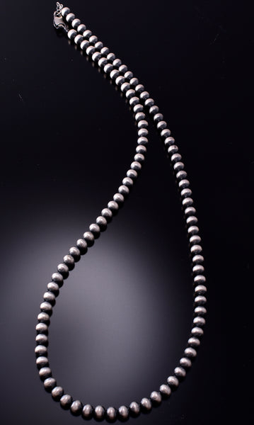 Deal of the Day - Silver Pearls Bead Necklace by Navajo Vangie Touchine 6mm - 24 inches 3L06A