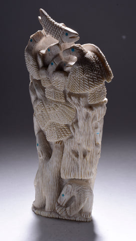 Eagle, Fish and Bears Antler Carving by Destry Suitza 4D02P