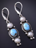 Silver & Golden Hills Turquoise Fresh Pearl Navajo Earrings by Erick Begay 5H02O