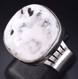 Size 7-1/2 Silver & White Buffalo Turquoise Navajo Ring by Allen Lee 5L05G
