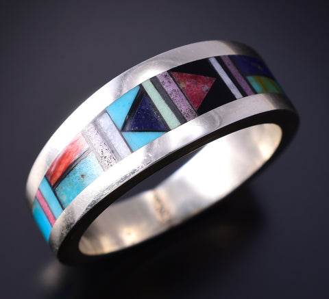 Size 13 Silver Multistone Navajo Inlay Men's Ring by Jimmy Harrison 5H02Y