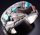 Silver & Turquoise Coral w/ Bear Claw Navajo Bracelet Mike Thomas Jr. 6D22W