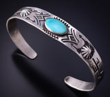 Fred Harvey-Style Vintage Silver & Turquoise Stamped Bracelet 5K17P
