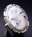 Size 9 Silver & White Buffalo Turquoise Navajo Round Ring - Norvin Johnson 5L07T