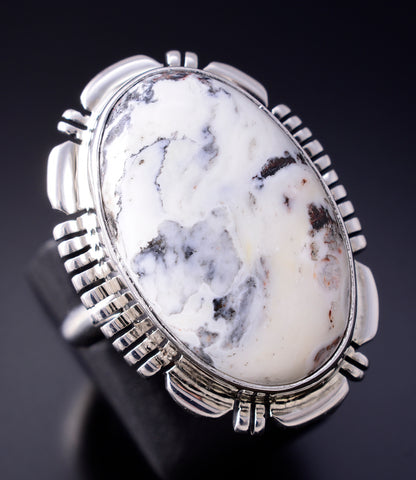 Size 9 Silver & White Buffalo Turquoise Navajo Round Ring - Norvin Johnson 5L07T