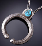 Silver & Turquoise Navajo Tufacast Horseshoe Pendant by Ravis Henry 6H06C