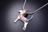 Silver & Turquoise Multistone Navajo Inlay A Dog's Love Pendant by A.P. 3F12R