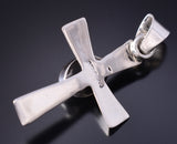 Navajo Handmade Silver Cross Pendant with White Buffalo Turquoise by Allen Lee 5L17X