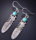 Silver & Turquoise Navajo Handmade Eagle Feather Earrings Sharon McCarthy 5G18B