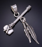 Silver Navajo Handmade Tomahawk w/ Eagle Feathers Pendant by Erick Begay 5G12W