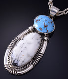 Silver & Golden Hills Turquoise White Buffalo Navajo Pendant - Erick Begay 5F30L