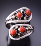 Adjustable Silver & Coral Navajo Handmade Wrap Ring by Genevieve Francisco 4A12X