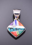 Silver & Turquoise Multistone Navajo Inlay Pendant by VJ 3F12W