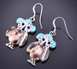 Silver & Turquoise Multistone Zuni Inlay Owl Earrings by Regina Kallestewa 3H02H
